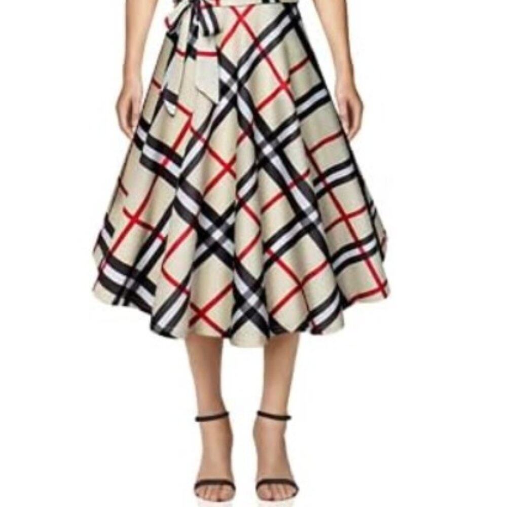 Diphi LiLi Plaid Dress Sz XL Tan Black V-Neck Button Down Fit & Flare Preppy VNT - Picture 7 of 13